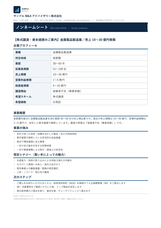 ノンネームシートの見本